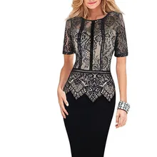 Модное женское платье Vestidos размера плюс Облегающее кружевное платье с коротким рукавом 386