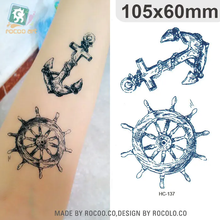 Временные тату наклейки Rocooart HC126 150 Императорская корона якорь любви поддельные