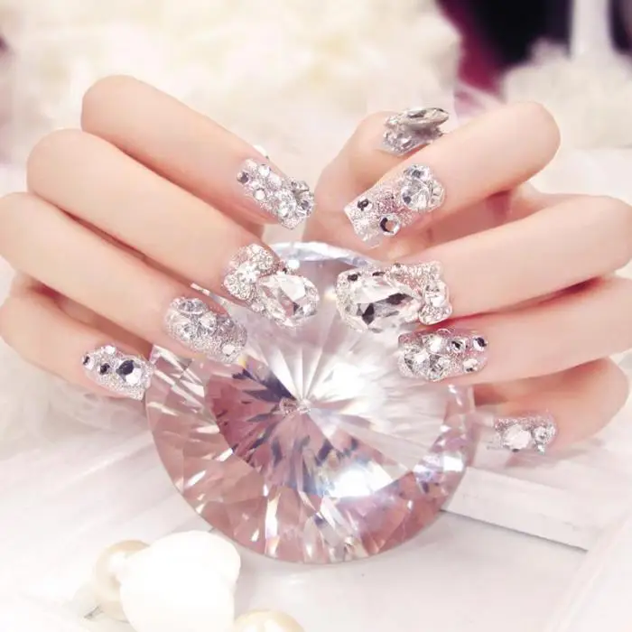 24 шт./компл. модное свадебное платье невесты накладные ногти Сияющие Стразы Для женщин женские накладные ногти с клеем, стикер@ ME88