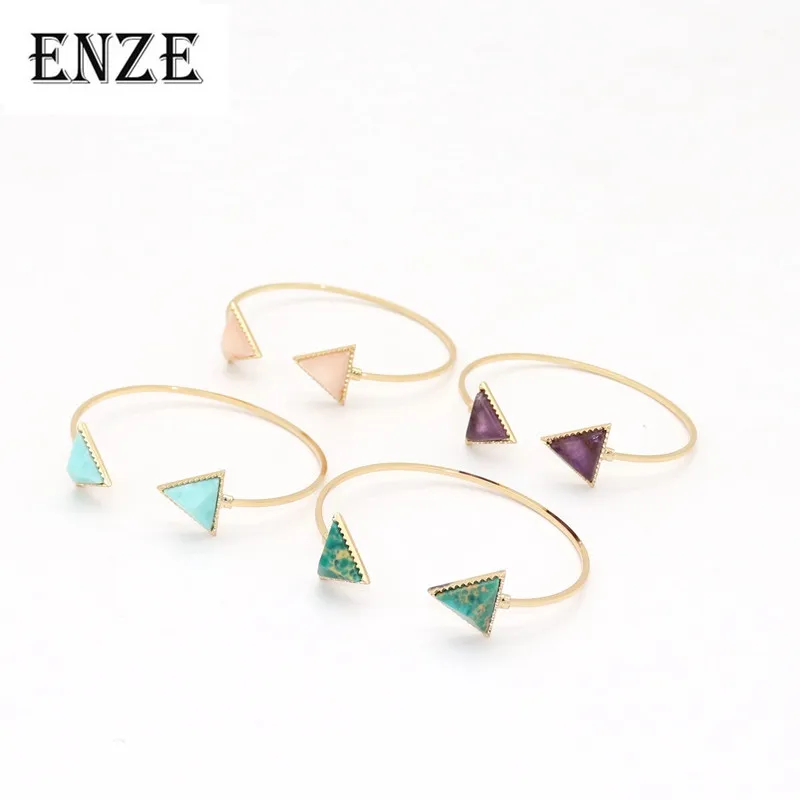 ENZE fashion new metal font b bracelet b font pink green colored open triangle for women