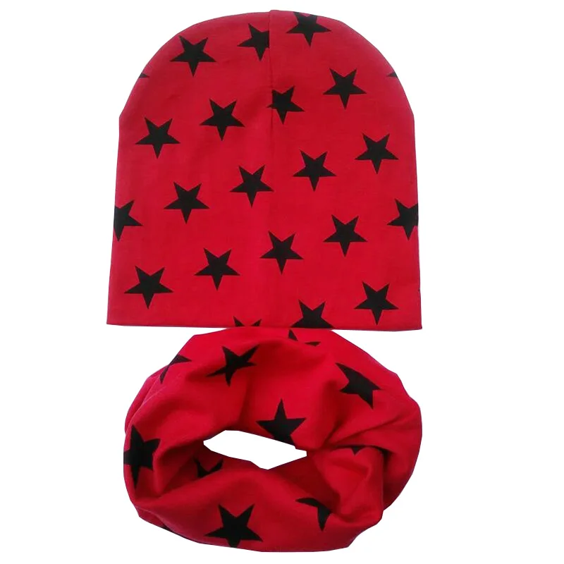 Red star set Новая осенне-зимняя детская шапка, комплект для мальчиков и девочек, шарф на шею, весенний теплый шейный платок, детские вязаные шапки, комплекты, хлопковая детская шапка, шарф - Цвет: Red star set