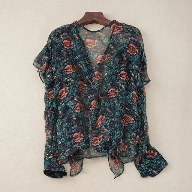 Женская рубашка в стиле бохо с v-образным вырезом, Шелковый принт, рукав-бабочка, Женские топы и блузки, женские топы и блузки