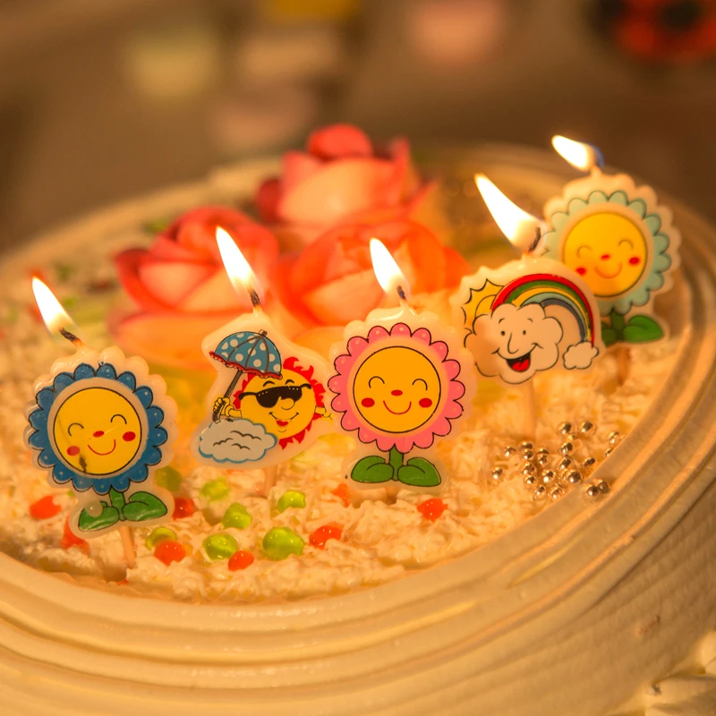5 Pcs Lot De Bande Dessinee Soleil Fleur Mignon Cire Gateau D Anniversaire Topper Decoratif Bougies Partie ay Bougies Partie Gateau Fournitures Aliexpress