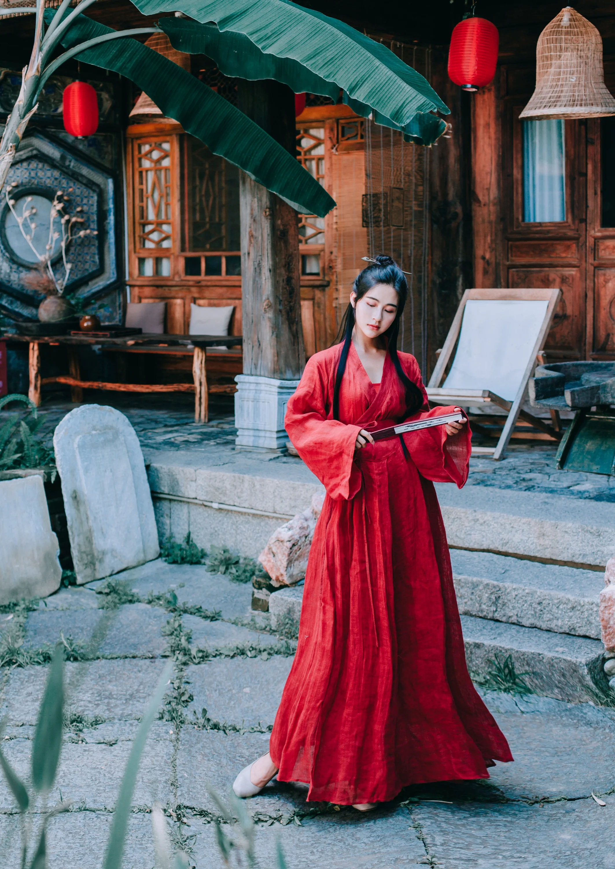 Khale Yose, осень, современное Hanfu платье с длинным рукавом, красное Женское Платье макси с запахом, бохо, китайский Hanfu, женское платье, одежда