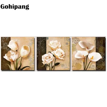 

Gohipang 3pcs(No Frame) Art Orchid Canvas Painting Poster Living Room Pictures On The Wall Modular Pictures Print Decoracion