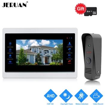 

JERUAN 720P AHD HD 10`` Video Door Phone Doorbell Unlock Intercom System Record Monitor + 1.0MP HD IR Mini Camera 1V1 +8GB SD