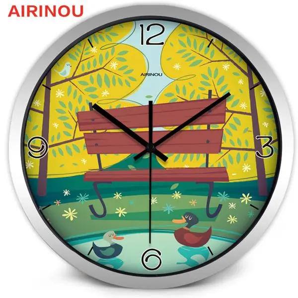 Airinou детская комната настенные часы Прекрасный круглые стеклянные мультфильм утка реки спереди - Цвет: A0010S