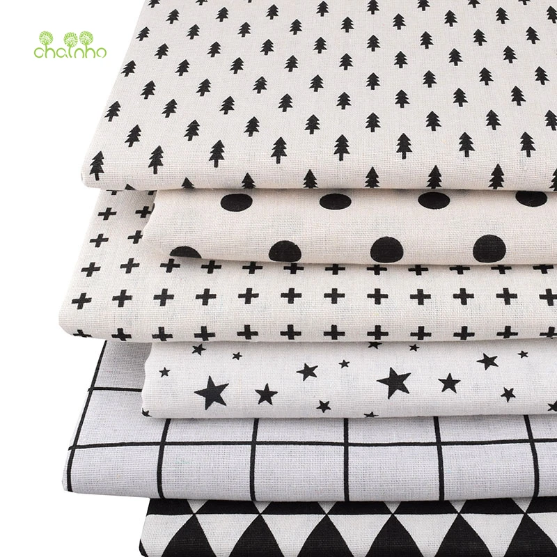 Chainho, 6 шт./лот, черно-белая серия, Лоскутная хлопковая льняная ткань с принтом, для рукоделия, стеганая и швейная салфетка, материал для сумок, 25x45 см