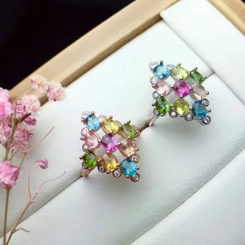 

shilovem 925 sterling silver Natural tourmaline Colourful Rings fine Jewelry women trendy wedding open wholesale cj030406agx