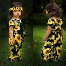 Детский комбинезон с цветочным рисунком для новорожденных девочек; Модный комбинезон с подсолнухами; пляжный костюм в стиле прерии; Свободные Комбинезоны с широкими штанинами; одежда