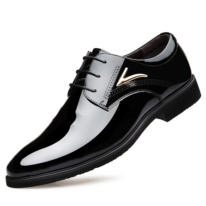 

2019 Leather Black Lace-up Italian Mens Brands Brand Flat Pointed Toe Wedding Formal Shoes Man Business Dress Shoes
