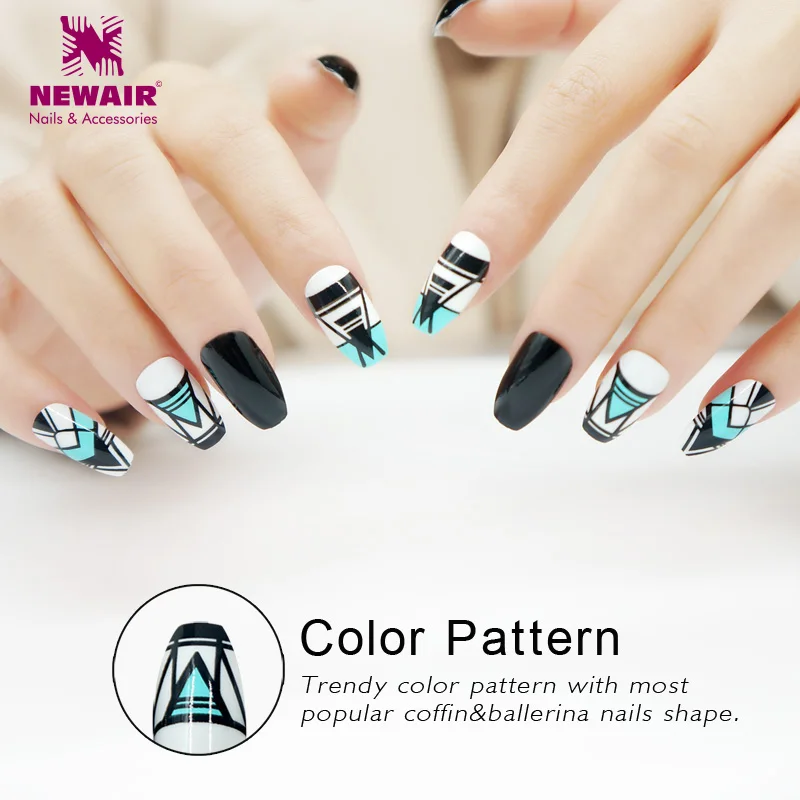 

Coffin False Nails with Designs Long Full Cover Ballerinas Fake Nail Tips Artificial ABS 24PCS Nail Art