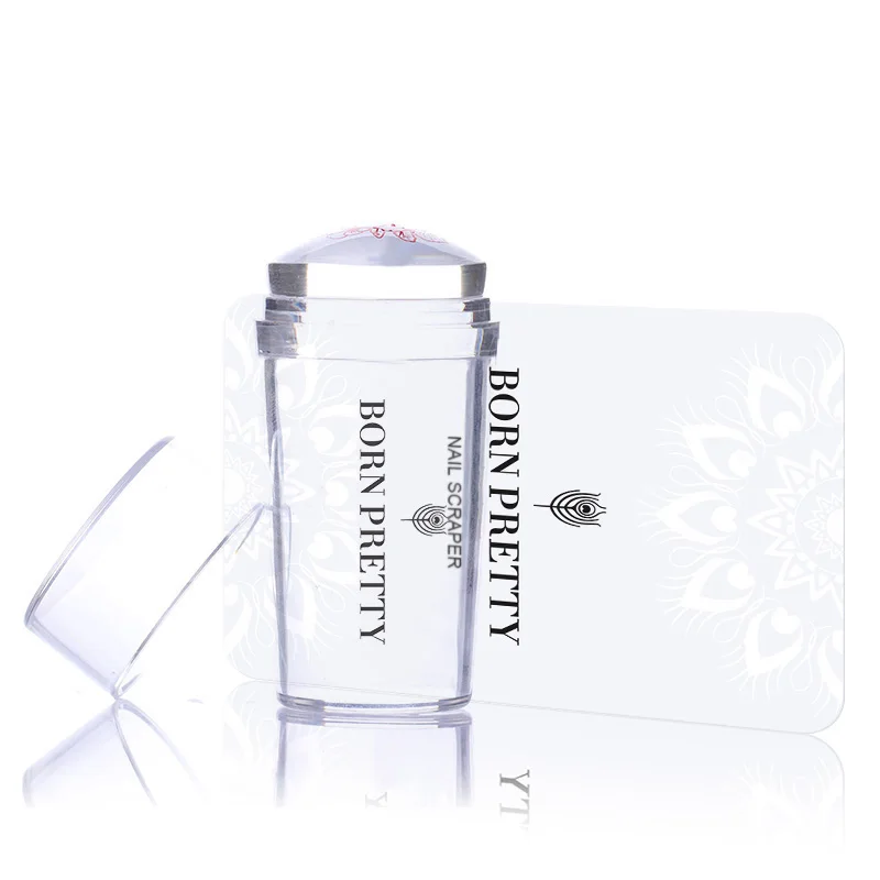 

BORN PRETTY Clear Jelly Head Nail Stamper With Cap Marshmallow Stamper with Nail Art Scraper for DIY Manicure Nail Art Tool Kits