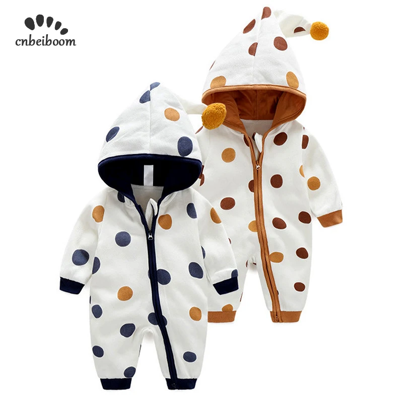 Newborn Baby Romper Kid Jumpsuit Hooded Infant Outfit Clothes Long sleeve Polka Dot Rompers Overalls of Toddler body suit 2021 |