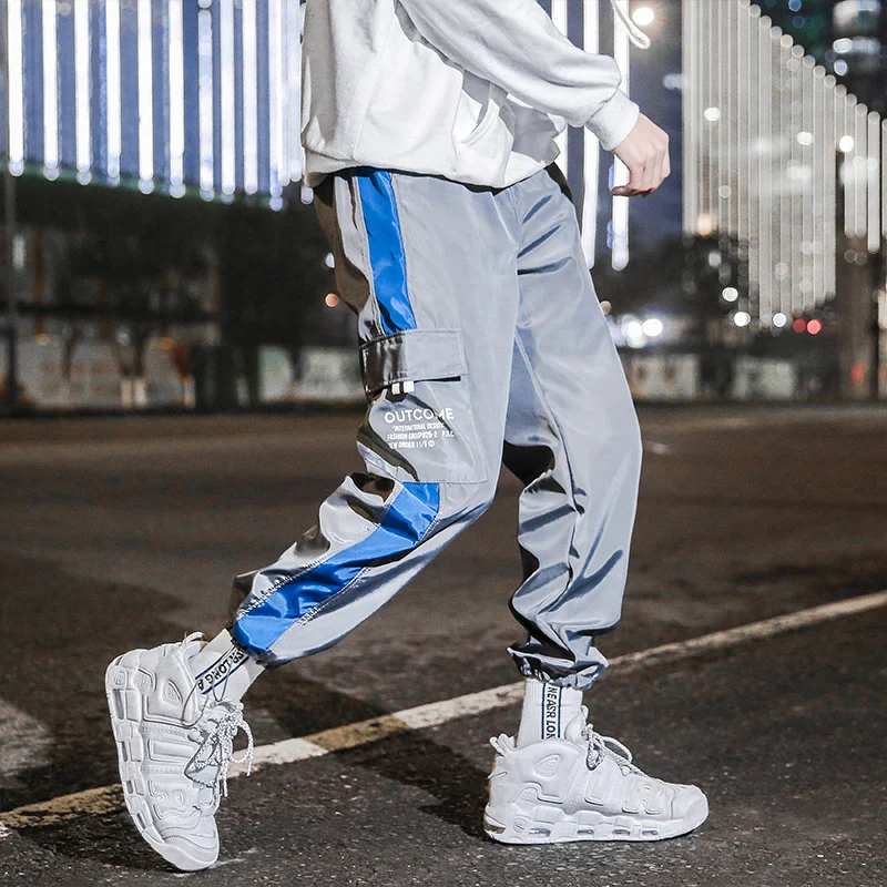 2019 Mens Streetwear Sweatpants Male Cargo Pants Patchwork Side Striped Straight Joggers Pants Men Harajuku Urban Pants Loose