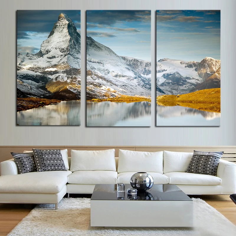 

Factory Price Customized 3 panels Snow mountain Modern Home Wall Decor painting Canvas printing Art HD print Painting