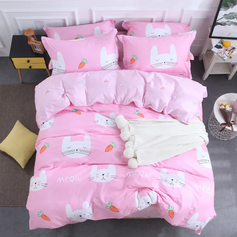 cute white rabbit sheet &pillowcase 79x90" duvet cover set/4pcs kids