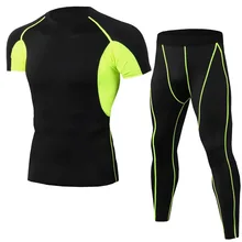 Комплект для бега, Мужская компрессионная футболка с коротким рукавом+ штаны, спортивные костюмы, футбольная Джерси, майка для бега, топы, леггинсы, спортивный костюм