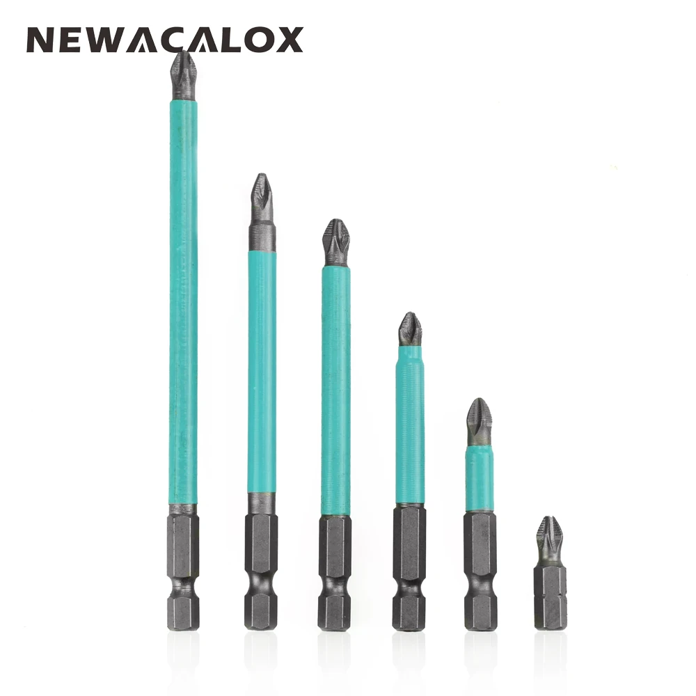 

NEWACALOX 6pcs PH2 S2 Strong Magnetic Non-slip Cross Head Screwdriver Bits Set 1/4 Hex Screwdriver Electric Driver Bit Hand Tool
