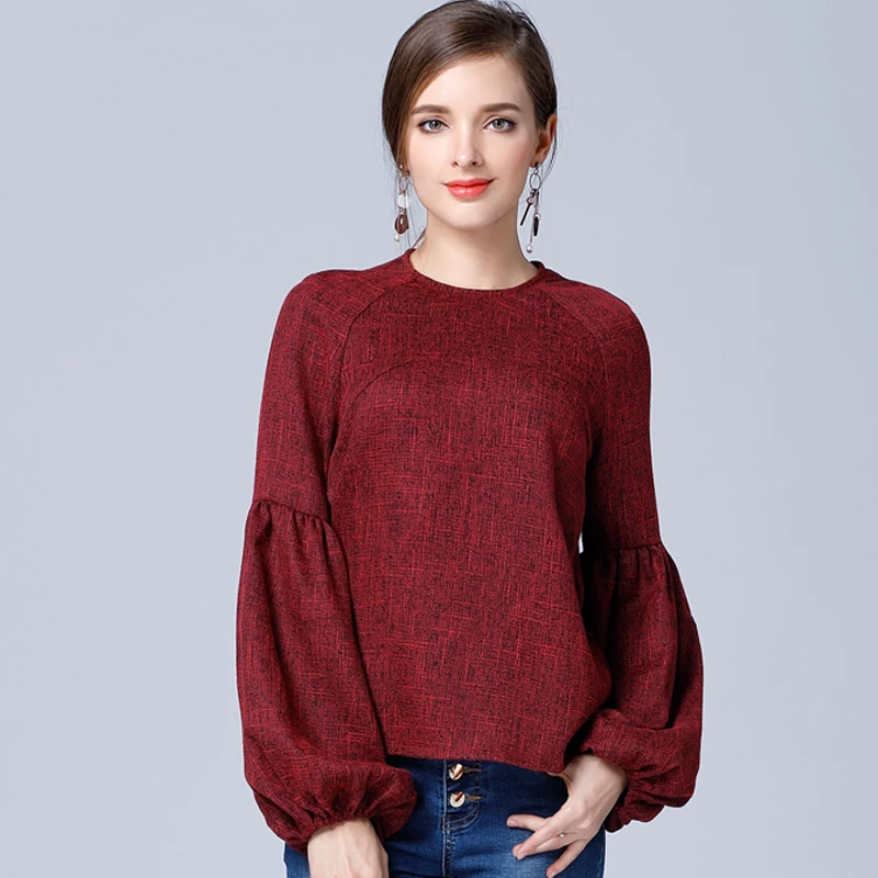 Mara Alee Women Tops and Blouses Shirt 2017 Autumn lantern sleeve top Korean Fashion Clothing Office Puff Sleeve WD065 |