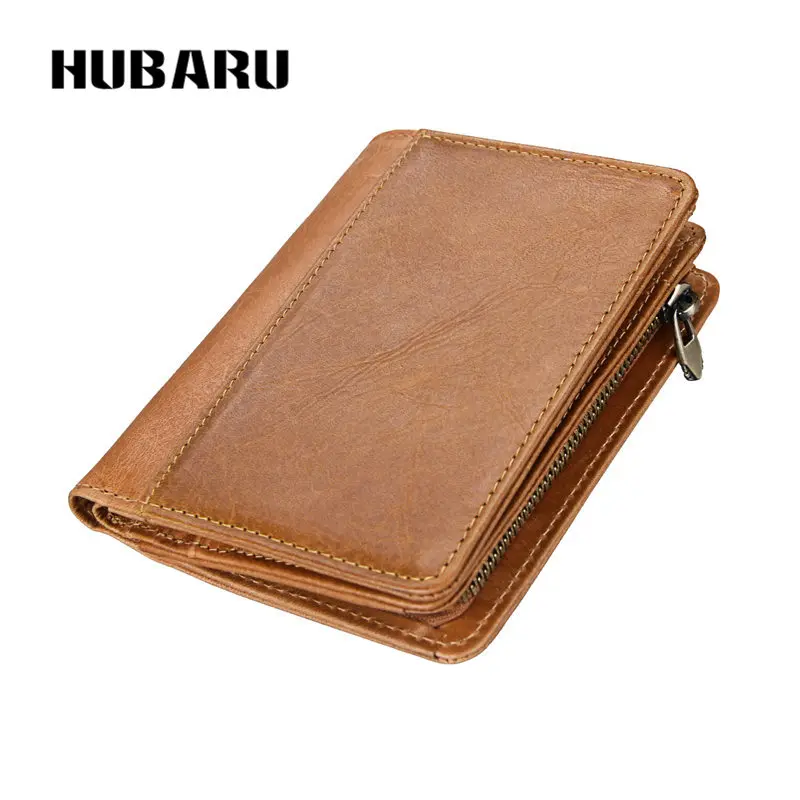 

HUBARU Men Wallet Vintage Genuine Leather Purse Zipper Clutch Money Card Holder Male Wallets Slim Fashion Casual Design