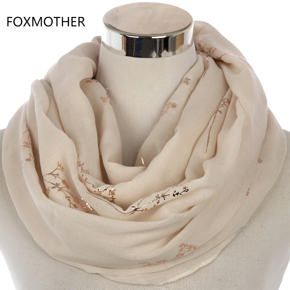 FOXMOTHER дизайн женский черный серый темно-синий металлическая Золотая фольга блеск цветочные ветви дерева бесконечность шарф