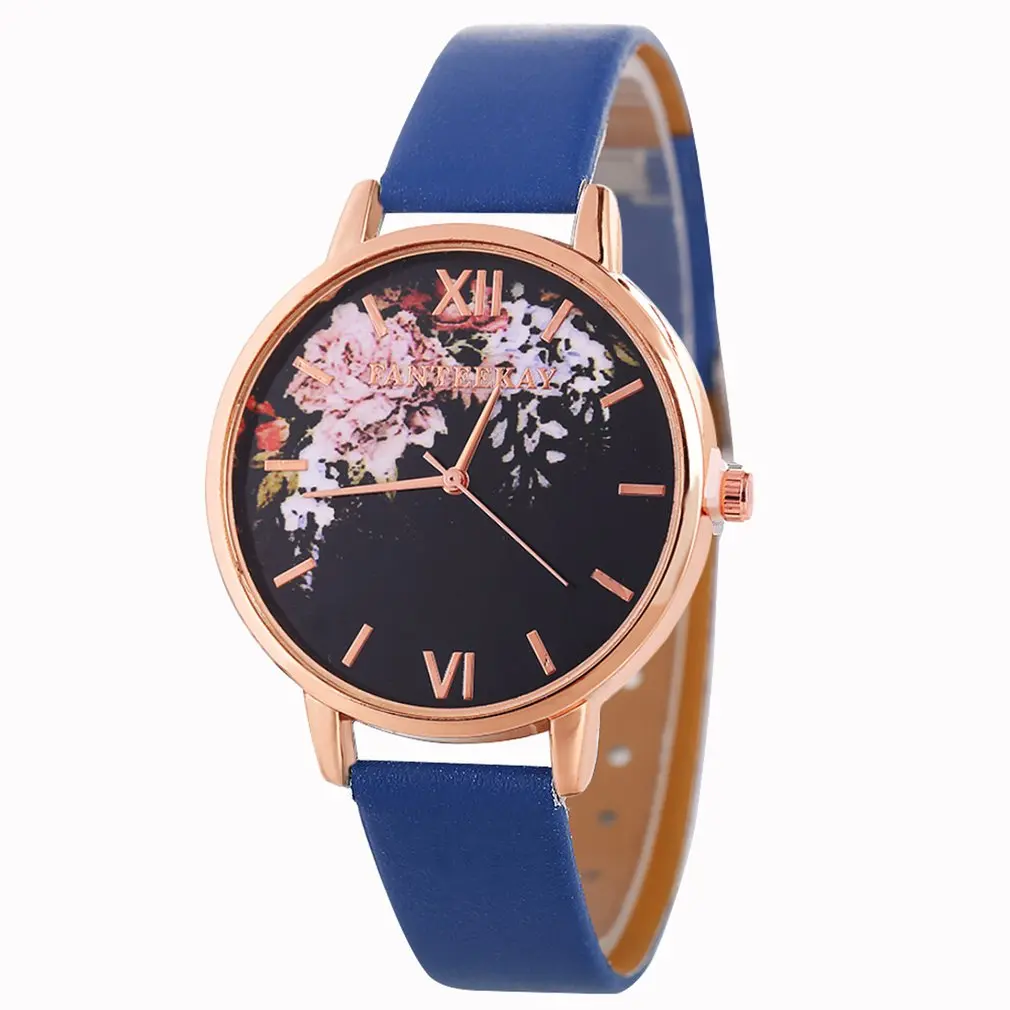 Новый 1 шт. для женщин браслет часы цветочный узор циферблат кожаный ремешок женская одежда кварцевые наручные часы подарки