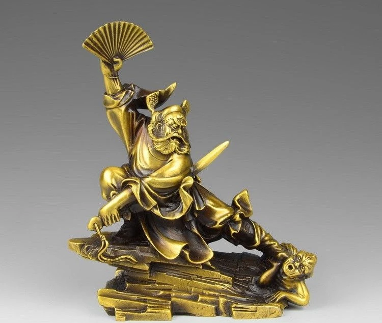 

9 China Brass Copper Fengshui Zhong Kui God ChungKuel Catch Devil Ghost Statue