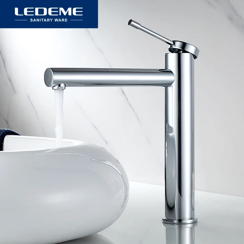 Günstige LEDEME Becken Armaturen Heißer und Kalten Chrom finish Messing Wc, Waschbecken Bad Hohe Wasserhahn Wasser Kran Gold Becken Mischbatterie l1147