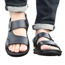 Мужские летние сандалии; Классические однотонные дышащие пляжные мужские туфли; повседневные кожаные сандалии;# G4