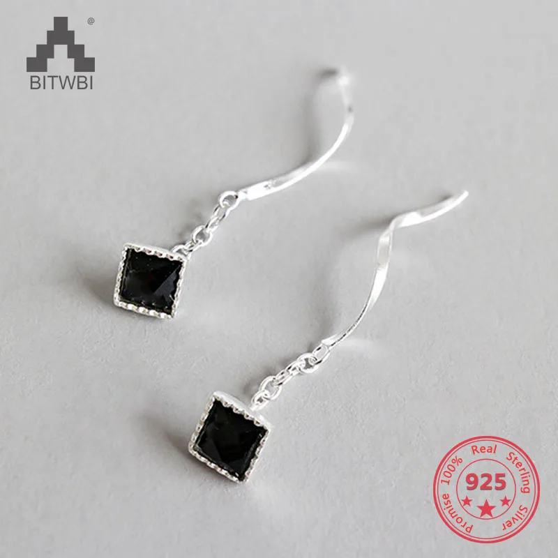 

100% S925 Sterling Silver Elegant Earrings Black Cubic Zircon Earrings Jewelry Gift for Women
