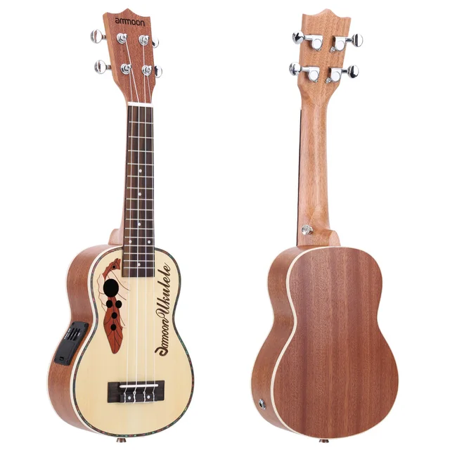 ammoon Acoustic Ukulele Spruce 21 Ukulele15 Fret 4 Strings Guitar Mini with Built-in EQ Pickup Stringed Musical Instrument 4