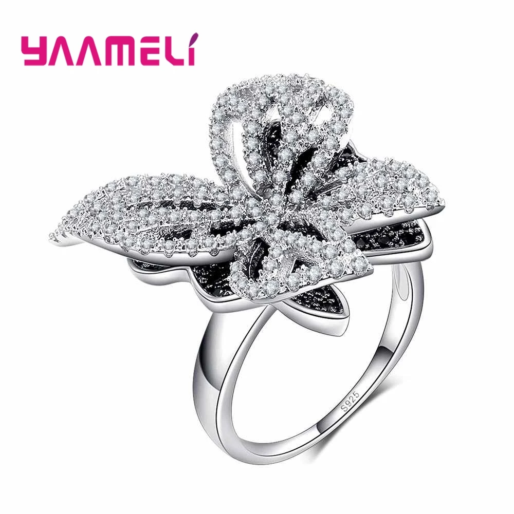 

Fashion Beautiful Butterfly Flying Model Crystal Ring For Women's Birthday Gift Engagement Jewelry 925 Sterling Silver