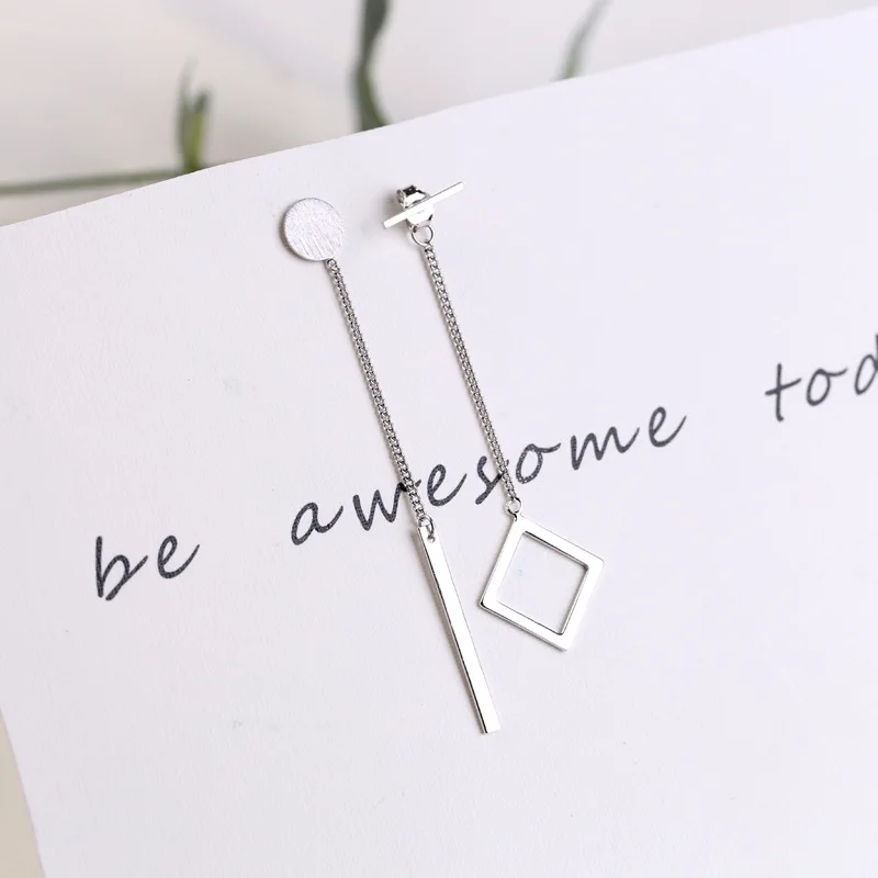 

Asymmetric Hollow Square Geometry 925 Sterling Silver Dangling Earrings