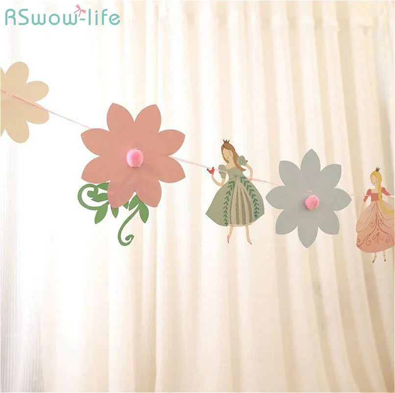 

Flag Venue Layout Double-Sided Bunting Cartoon Girl Dancing Pulling Flag Banner For Birthday Party Confession Valentine Decor