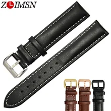 ZLIMSN Véritable Bandes de Montre En Cuir Noir Brun Courroies De Rechange 18 20 22 24mm Bracelet Hommes Femmes En Acier Inoxydable 316L boucle