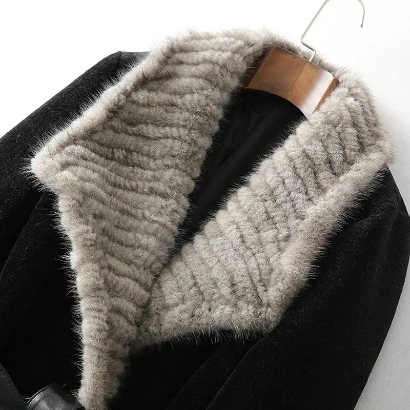 Sheep Shearing Coat Women Real Fur Clothes Mink Fur Collar Winter Long Coat Lapel Slim Lamb Fur Coat Vintage Coat Women ZT222