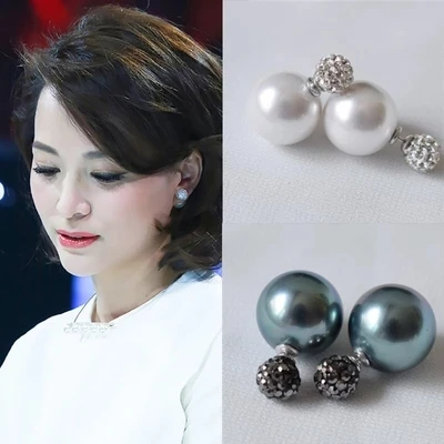 

2PCS/SET Color Sent Randomly Beads Earrings Two Pearl Crystal Beads Elegant Women Girls Wedding Jewelery Accessories Gifts