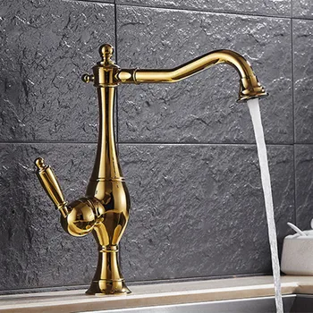 

Free shipping European brass kitchen sink faucet with single handle golden kitchen faucet and deck mounted ktichen sink faucets