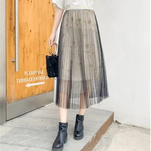 Для женщин Летняя длинная юбка из тюля Высокая Талия розовая шифоновая юбка свободные Повседневное вышивка сетки плиссированные женские юбки