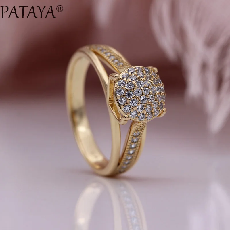 PATAYA New Micro-wax Inlay Round Luxury Women Rings 585 Rose Gold White Wedding Fashion Jewelry Natural Zircon Hollow Big Ring - Image 3