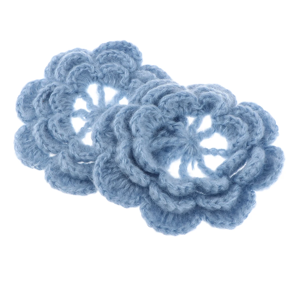 2Pcs Handmade Large Crochet Flowers Crafts Embellishment Applique DIY