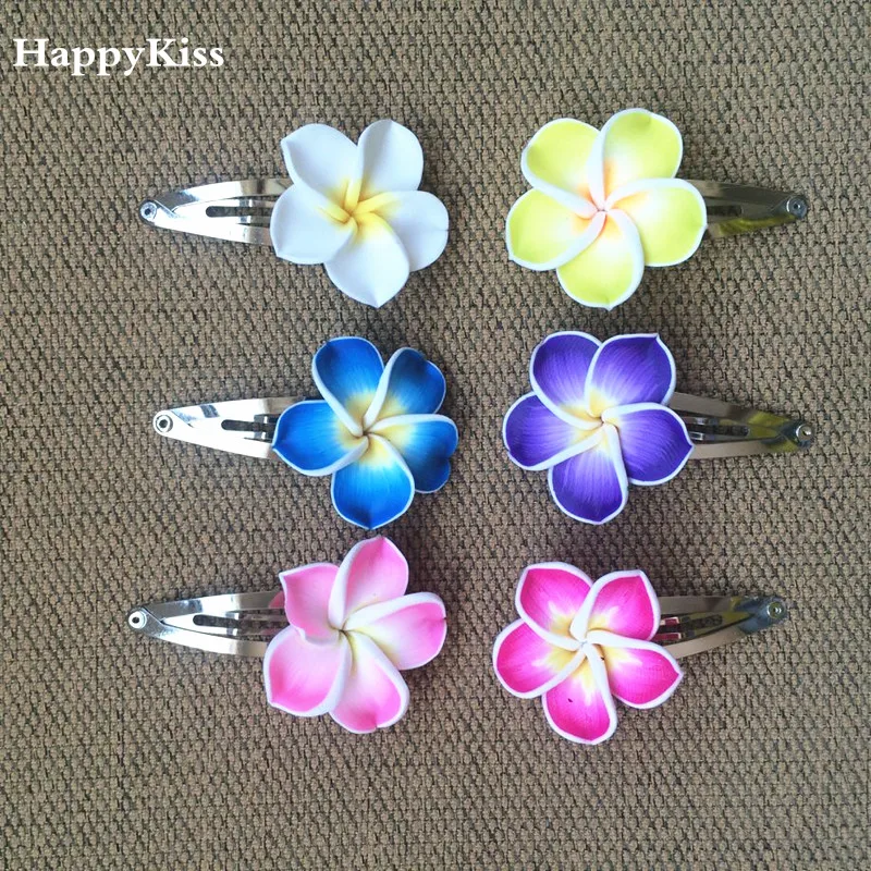 

HappyKiss 12pcsHula Girls wedding bride Soft TaoHua Hawaiian bridalBB flower jewelry Frangipani Polymer clay frangipani hot