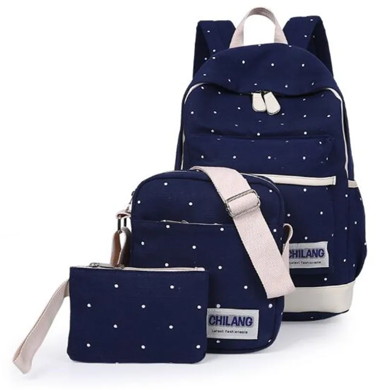 3 PCS/Set Stylish Canvas Printing Backpack Women School Bags for Teenage Girls Cute Bookbags ...