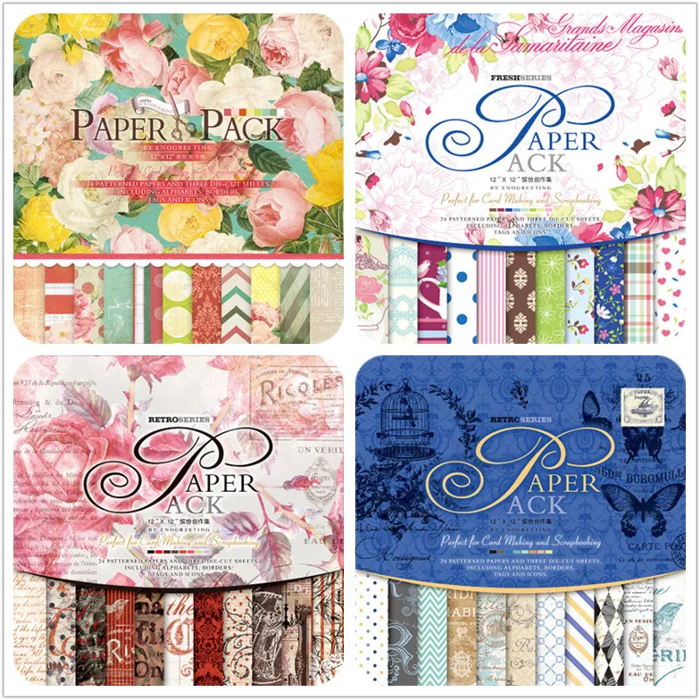 

24pcs/Pack 12*12inch Bicycle Flower Die Cut Patterned Paper Pad Pack Scrapbooking DIY Happy Planner Card Making Journal Project