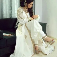Индивидуальный заказ Дубай Кафтан белое платье не включая брюки бисером Кристалл Аппликации Формальное вечернее платье
