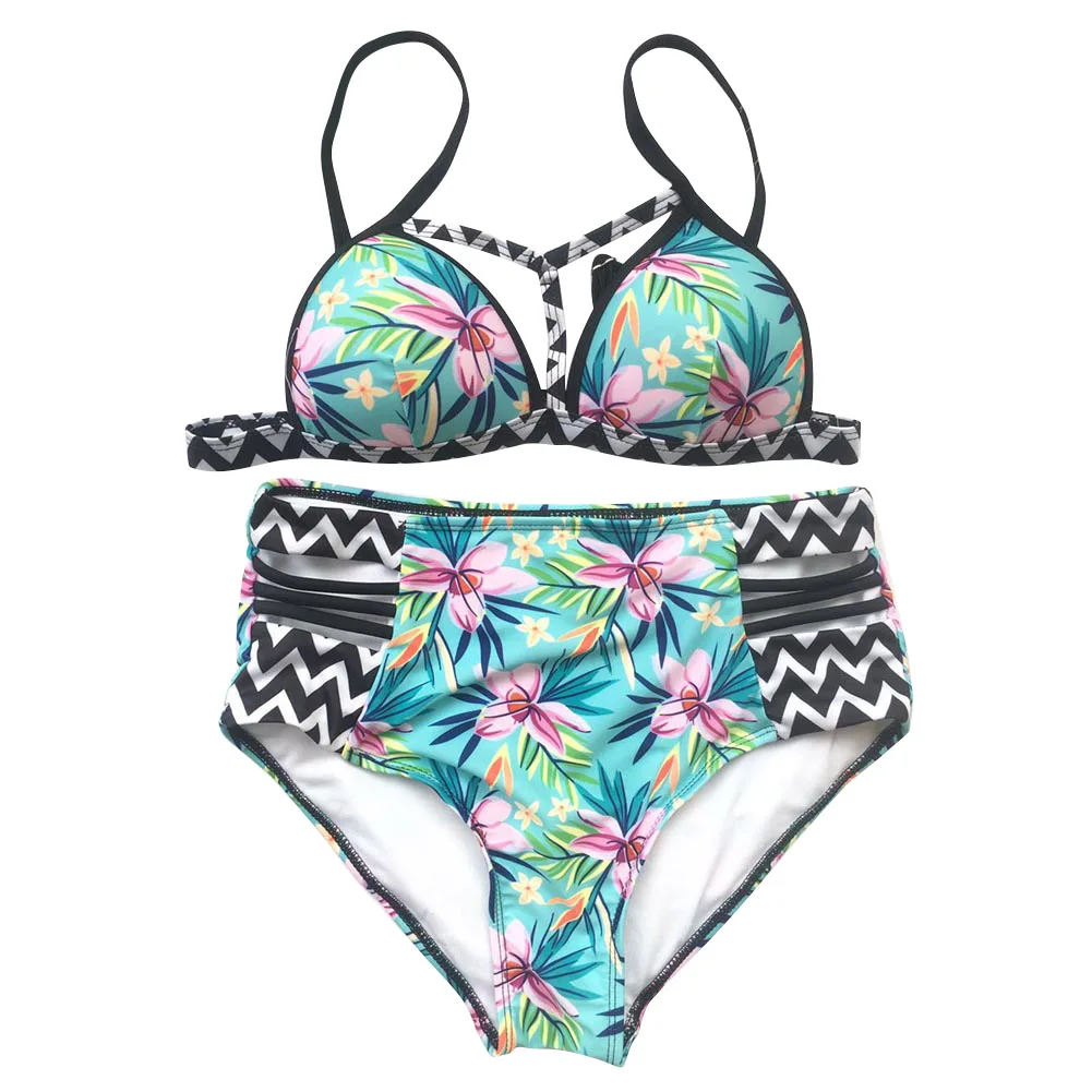 

Women Split Swimwear Set Floral Printed Bikini High Waist Briefs Swimsuits for Summer YS-BUY
