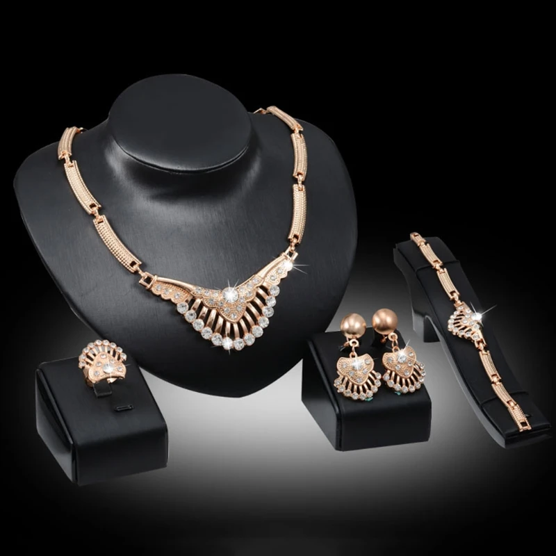 Trendy Jewelry Set Necklace Stud Earring Ring Bracelet For Prom Party