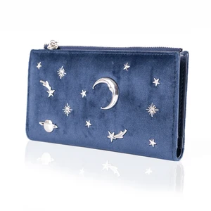 Prettyzys Women Wallet Female Slim Purse Short Small Long Leather Change Card Holder Coins Zipper Light Star Moon Velour Large