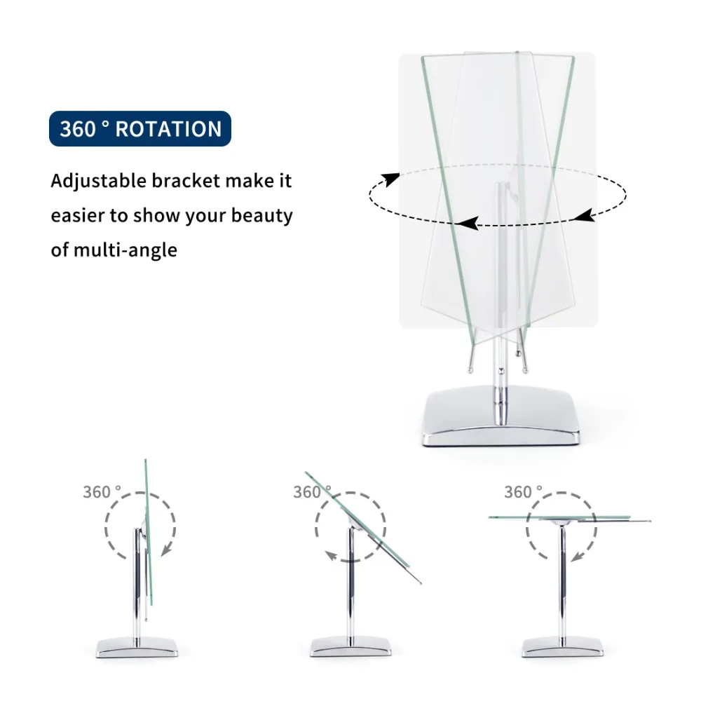 ANHO 9 дюймов зеркало для макияжа 360 вращающаяся регулируемая настольная подставка косметическое зеркало для спальни украшение для красоты прямоугольник для дома
